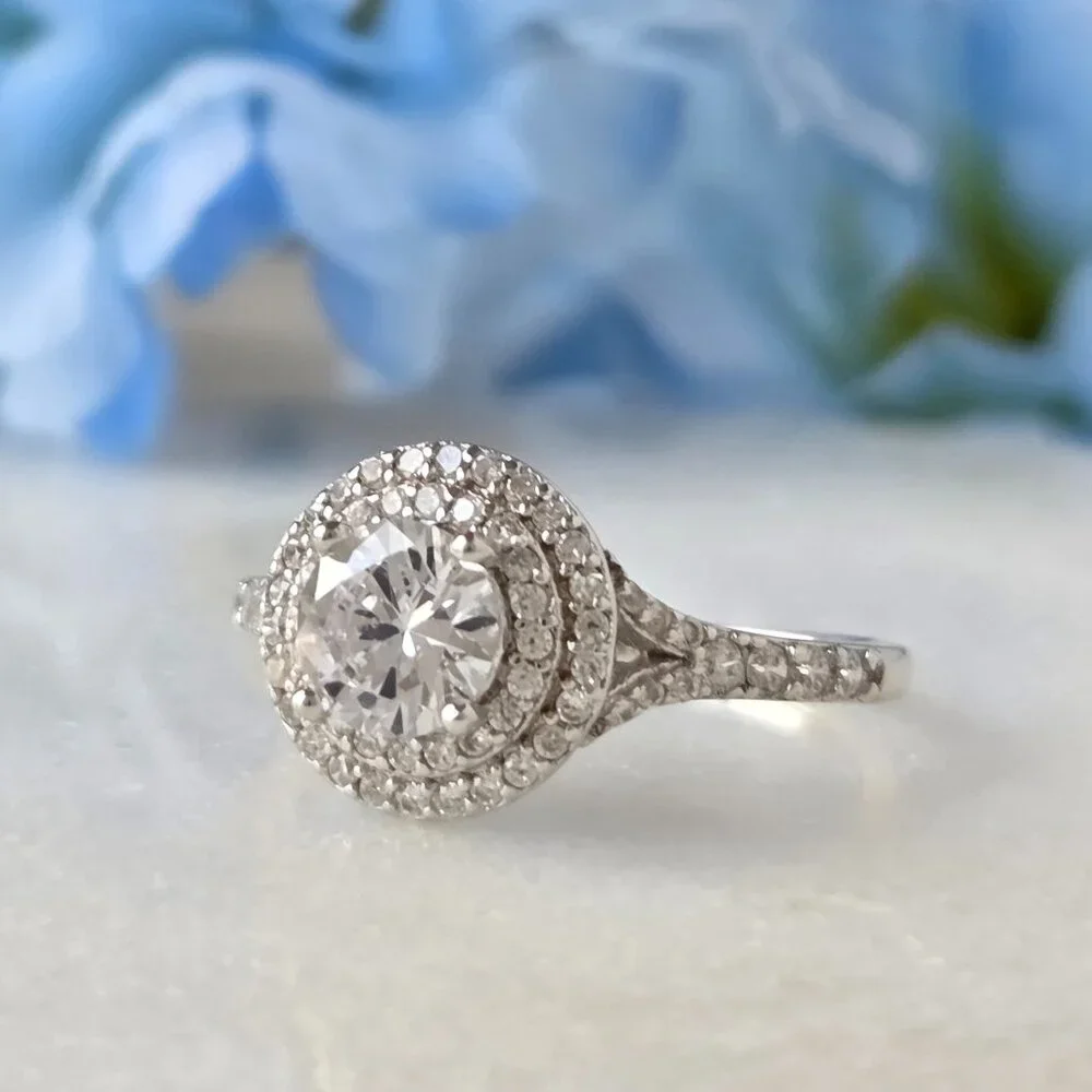 Round Halo Ring - 925 Sterling Silver Charmed Aroma Halo Promise Ring - Picture 5 of 6